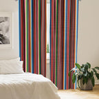 Ambesonne Cinco de Mayo Curtains, Mexican Serape Colorful Stripes Vertical Lines Latino Illustration, Window Treatments 2 Panel Set for Living Room Bedroom Decor, Pair of - 28" x 95", Burgundy Blue