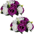 NUPTIO Pcs of 2 Fake Flower Ball Arrangement Bouquet,15 Heads Plastic Roses with Base, Suitable for Our Store's Wedding Centerpiece Flower Rack for Parties Valentine's Day Home Décor (Purple & White)