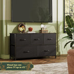WLIVE Dresser for Bedroom with 5 Drawers, Wide Chest of Drawers, Fabric Dresser, Storage Organizer Unit with Fabric Bins for Closet, Living Room, Hallway, Charcoal Black