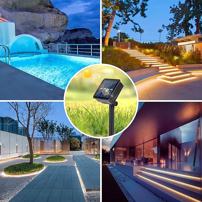 Solar LED Strip Lights Outdoor String Light Waterproof 20FT 180LED Cuttable Tape Rope Solar Lighting for Garden Path, Deck, Yard, Stair, Step, Christmas Decorative Lighting 2 Packs