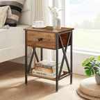 VECELO Nightstands Set of 2, Modern Bedside End Tables, Night Stands with Drawer and Storage Shelf for Living Room Bedroom, Industrial Metal Frame