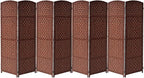 Sorbus Room Divider 6 ft. Tall - Privacy, Wide Double Hinged Panels, Mesh Hand-Woven Design, Folding Screens, Wall Divider for Room Separation, Brown Rust Wicker, 8 Panel