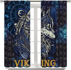 Viking Wolf Curtains Blue Rune Nordic Gothic Animal Curtains Dark Ancient Totem Mythological Pattern Printed Curtains Boys Bedroom Living Room Decoration Blackout Curtains W84 * L84 Inch