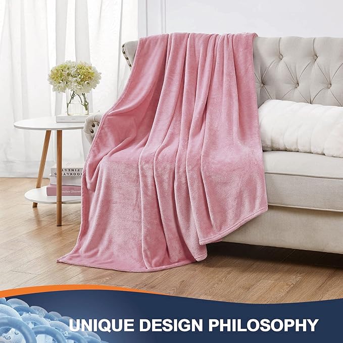 Walensee Fleece Blanket Plush Throw Fuzzy Lightweight (Throw Size 50x60 Blush) Super Soft Microfiber Flannel Blankets for Couch, Bed, Sofa Ultra Luxurious Warm and Cozy for All Seasons