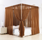Akiky Canopy Bed Curtain with Lights Bed Drapes for Girls Adults Soft Bed Canopy Scarf for Bed Room Decoration (King, Coffee)