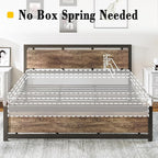 LIKIMIO King Bed Frame with Headboard and Footboard, Metal Strong Supports, Easy Assembly, Noise-Free, No Box Spring Needed, Walnut