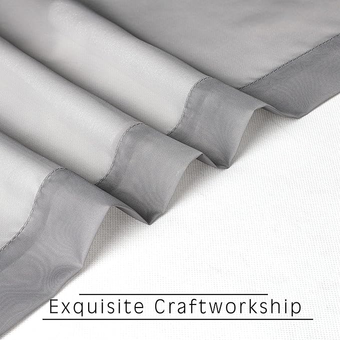 OVZME Voile Sheer Curtains with Decorative Rod Pocket, Modern Airy and Clean Selvedge Window Treatment Panels for Kitchen Room, Each 42" W x 45“L, Set of 2 Panels, Charcoal Grey.