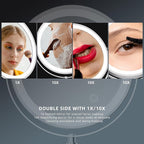 Rocollos Two-Fingers-Width Narrow Base Rechargeable Wall Mounted Lighted Makeup Mirror,3 Color Lights Dimmable Touch Screen,8 Inch LED Double Sided 1X/10X Magnifying Mirror (Polishing Chrome)