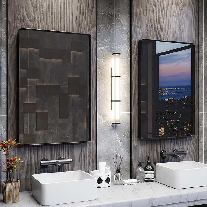 ISKM Black Framed Mirror for Bathroom 24" x 36" Decorative Rectangular Wall Mounted Mirror Best for Washroom, Bedroom, Living Room