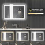 24x36Inch LED Mirror for Bathroom Anti-Fog 3 Colors Dimmable Lighted Mirror Wall Mounted Bathroom Mirror with Lights Horizontal/Vertical Smart Bathroom Mirror