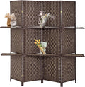 FDW Room Divider 4 Panel Room Screen Divider Wooden Screen Folding Portable Partition Screens Wood with Removable Storage Shelves Color,Brown