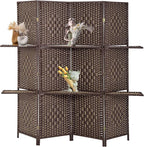 FDW Room Divider 4 Panel Room Screen Divider Wooden Screen Folding Portable Partition Screens Wood with Removable Storage Shelves Color,Brown