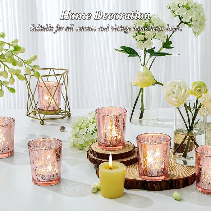 Votive Candle Holders Set of 24, Speckled Mercury Rose Gold Candle Holders for Wedding Centerpiece Table Decorations, Tealight Candle Holder for Party Bridal Shower Decor, Home Decor
