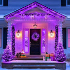 JMEXSUSS 2 Pack Purple Lights Battery Operated Halloween Lights Outdoor Waterproof, Each 33 ft 100 LED Battery Powered Rope Lights, Purple String Light with Remote for Balcony Garden Halloween Decor