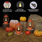 12-Pcs Orange Mini Lanterns Decorative for Halloween Thanksgiving, Fall Centerpiece for Table, Small Western Lantern with Flicker LED Candle for Cowboy Camping Christmas Wedding Decorations