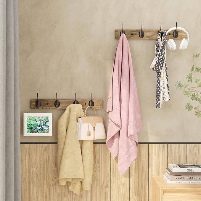 Coat Hooks Wall Mounted, Wooden Hat Rack with 4 Hooks for Entryway, Bathroom,Bedroom(2 Pack,Brown)