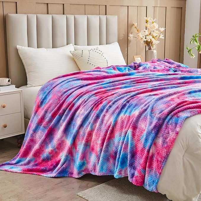 NEWCOSPLAY Super Soft Twin Blanket Deep Purple Rainbow Premium Silky Flannel Fleece Leaves Pattern Lightweight Bed Blanket All Season Use (Deep Purple Rainbow, Twin(60"x80"))