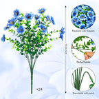 Ouddy Decor 24 Bundles Artificial Flowers for Outdoors Fake Silk Flowers UV Resistant Faux Plastic Plants for Spring Summer Garden Porch Window Box Table Vase Home Indoor Outdoor Decoration, Blue