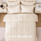 Love's cabin Queen Comforter Set Beige, 7 Pieces Queen Bed in a Bag, All Season Bedding Sets with 1 Comforter, 1 Flat Sheet, 1 Fitted Sheet, 2 Pillowcase and 2 Pillow Sham
