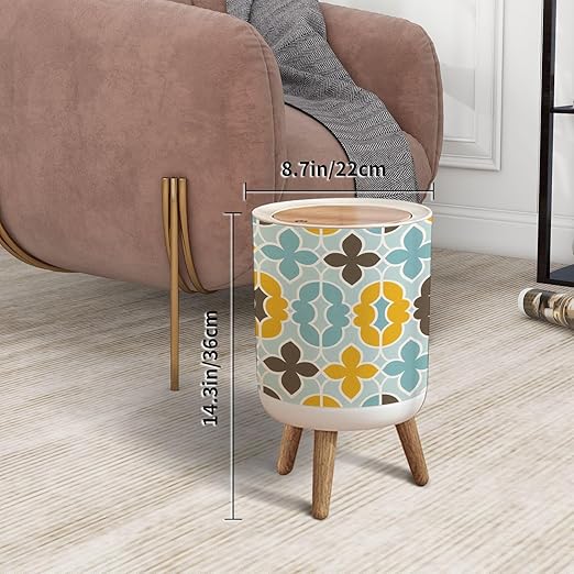 Small Trash Can with Lid Seamless Random Triangles Scandinavian Style Abstract Geometric Garbage Bin Pet Proof Waste Basket for Kitchen Bathroom Office Bedroom Decorative 1.8 Gallon