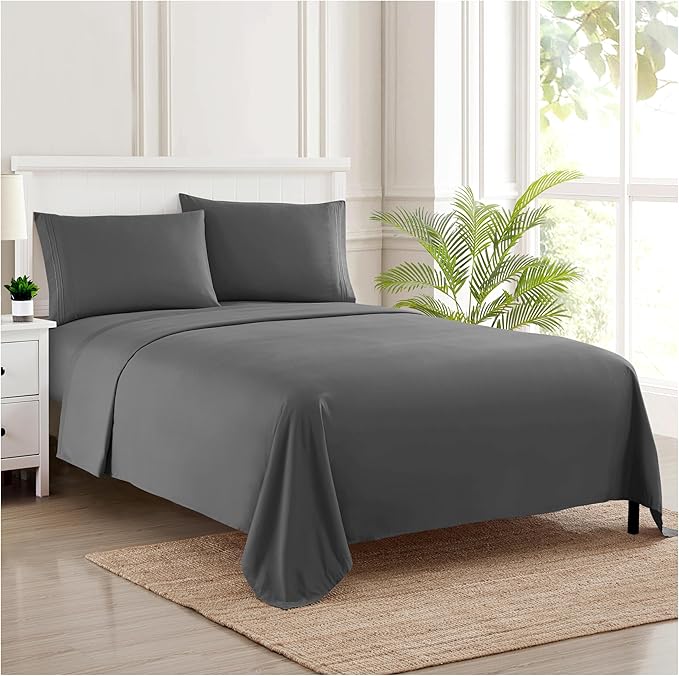 Split King Sheets - Breathable Luxury Sheets with Full Elastic & Secure Corner Straps Built In - 1800 Supreme Collection Extra Soft Deep Pocket Bedding Set, Sheet Set, Split King Size, Gray