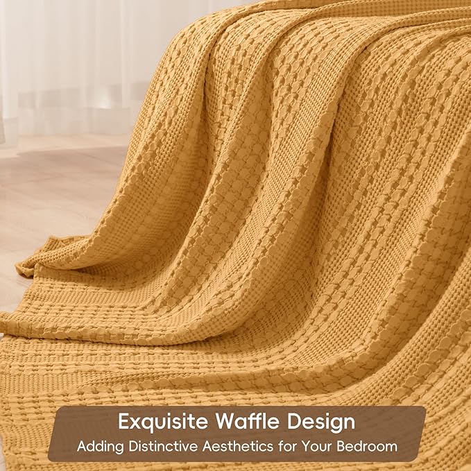PHF 100% Cotton Waffle Weave Blanket King Size for Bed, Soft Lightweight & Breathable, All-Season Comfort, Luxury Aesthetic Woven Bedding for Home Decor, 108"x90", Pumpkin Orange