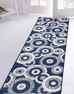 Custom Length Cut to Size Retro Modern Coastal Carpet Runner Rug for Hallways, Non Slip Rubber Backed, 31 inch Wide X Customized Length, Geo Blue, 31 inch X 27 feet