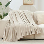 NEWCOSPLAY Super Soft Throw Blanket Linen Premium Silky Flannel Fleece Leaves Pattern Lightweight Bed Blanket All Season Use (Linen, Throw(50"x60"))