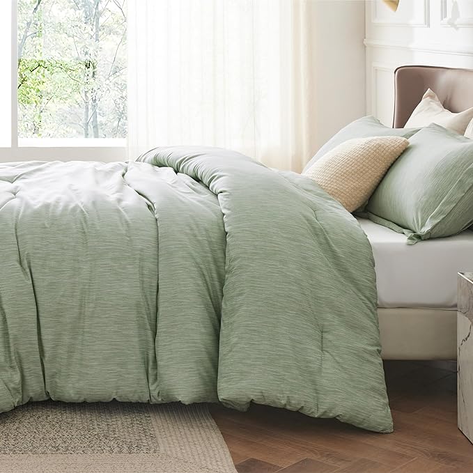 Bedsure King Size Comforter Set - Celadon Green Soft Bedding for All Seasons, Cationic Dyed Bed Set, 3 Pieces, 1 King Size Comforter (104"x90") and 2 Pillow Shams (20"x36"+2")