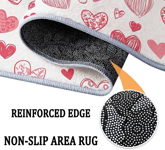 Area Rugs for Living Room 5x8 ft Cartoon Hand-Painted Red Love Washable Area Rug, Non Slip Floor Carpet, Ultra Soft Low Pile Rugs, for Bedroom, Dining Room, Office, Home Decor Rug