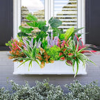 18PCS Outdoor Artificial Plants UV Resistant, Tropical Fake Flower Bushes, Mixed Faux Outdoor Greenery for Outside Planter Box, Porch, Balcony, Garden or Indoor Décor