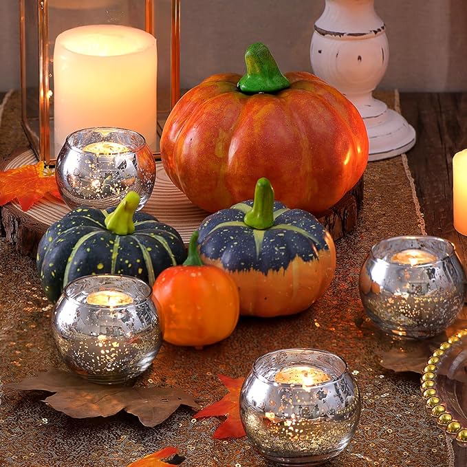 LAMORGIFT Silver Votive Candle Holders Set of 12 - Mercury Glass Votives Candle Holder - Christmas Tealight Candle Holder for Home Decor and Weddings/Parties Table Centerpieces
