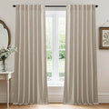 RYB HOME Natural Beige Linen Sheer Curtains 63 inches Long for Living Room and Dining Room, Back Tab/Rod Pocket, Light Filtering Sheer Curtains and Drapes, W 52 x L 63 inches, 2 Panels Set