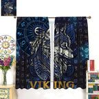 Viking Wolf Curtains Blue Rune Nordic Gothic Animal Curtains Dark Ancient Totem Mythological Pattern Printed Curtains Boys Bedroom Living Room Decoration Blackout Curtains W42 * L63 Inch