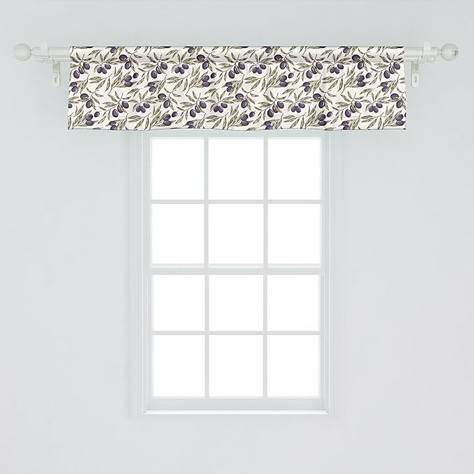 Ambesonne Olive Window Valance, Digitally Generated Hand Drawn Style Botanical Blossoms, Curtain Valance for Kitchen Bedroom Decor with Rod Pocket, 54" X 12", Quartz Taupe