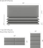 Vänt Upholstered Wall Panels - Queen/Full Size Wall Mounted Headboards - Vintage Leather Light Grey - Set of 4 Panels (Each Individual Panel 30"x11.5")