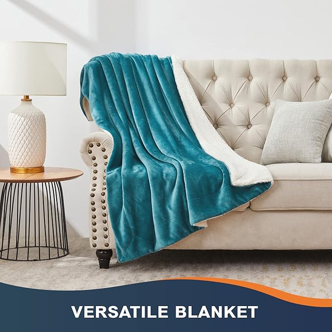 Walensee Sherpa Fleece Blanket (Twin Size 60”x80” Teal) Plush Throw Fuzzy Super Soft Reversible Microfiber Flannel Blankets for Couch, Bed, Sofa Ultra Luxurious Warm and Cozy for All Seasons