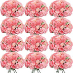 Tigeen Artificial Flowers Artificial Peonies Silk Flowers Faux Peony Fake Peony Silk Hydrangea Bouquet for Wedding Table Centerpiece Floral Vase Decor(Rose Pink,12 Bundles)