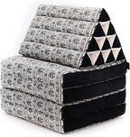 Leewadee Comfortable Japanese Floor Mattress - Thai Floor Bed with Triangle Cushion - Futon Mattress - XL Extra Long Thai Massage Mat, 89 x 20 inches, Black White, Kapok Filling