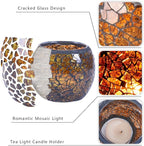 Scented Candle Holder Mosaic Glass Tea Light Holder,Handmade Romantic Glass Tealight Candle Holder for Aromatherapy,Party Décor(NO Candles),Also Used as Vase,Pen Holder,Potted Plants Bowl (Amber)
