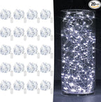 20 Pack Fairy Lights Battery Operated 7ft 20 LED Mini String Lights Twinkle Lights Silver Wire Firefly Starry Lights for Mason Jars Wedding Party Christmas Centerpiece Table Decorations, Cool White