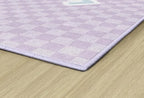 Flagship Carpets Schoolgirl Style Smiley on Lavender Checkerboard Educational Area Rug for Kids Room Seating Décor, Children's Classroom, Play Carpet for Teaching and Playroom, 7'6" x 12', Purple