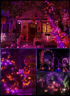 Outdoor Halloween Lights, 39Feet 100 LED Mini Lights with 8 Lighting Modes, Connectable Halloween String Light Plug In for Garden Patio Party Haunted House Ghost Holiday Decoration, Orange & Purple