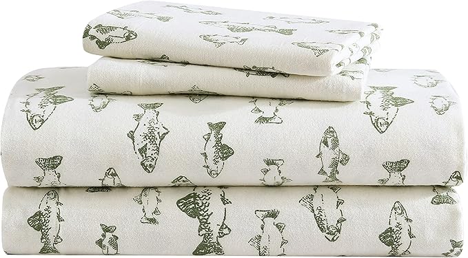 Eddie Bauer - Twin Sheets, Cotton Flannel Bedding Set, Brushed For Extra Softness, Cozy Home Decor (School of Fish, Twin)