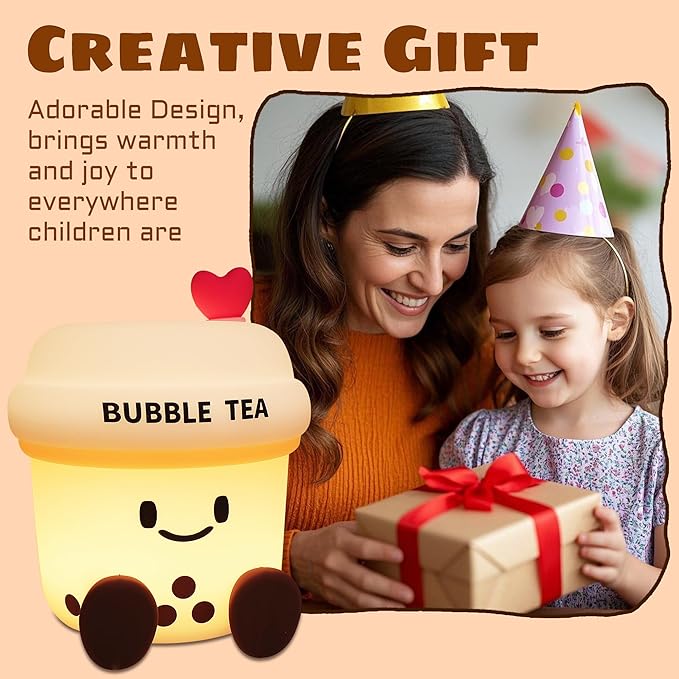 Boba Tea Gifts for Milk Tea Lovers, Cute Bubble Tea Night Light, Boba Tea Silicone Nursery Lamp with Dimming and Timing Function, Cute Room Decor Lights for Kids Girl Women Xmas Gifts
