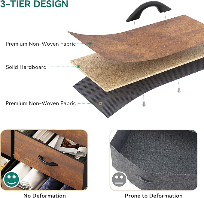 YITAHOME 10 Drawer Dresser, Dresser for Bedroom, Fabric Storage Dresser, Chest of Drawers for Living Room, Hallway, Closets - Sturdy Steel Frame, Wooden Top & Easy Pull Fabric Bins