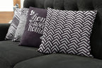 Ambesonne Geometric Throw Pillow Cushion Case Pack of 4, Home Phrase Minimal Zigzag Squama Dahlia Flower Petals Chevron Tribal, Modern Accent Double-Sided Digital Printing, 18", Dark Mauve and White