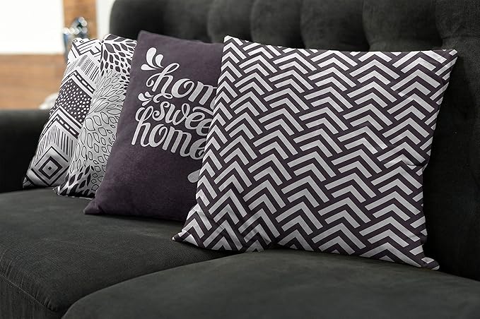 Ambesonne Geometric Throw Pillow Cushion Case Pack of 4, Home Phrase Minimal Zigzag Squama Dahlia Flower Petals Chevron Tribal, Modern Accent Double-Sided Digital Printing, 18", Dark Mauve and White