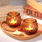 DARJEN Amber Votive Candle Holders Set of 24 - Round Glass Candle Holders for Table Centerpiece, Tea Lights for Home & Vintage Wedding Decorations