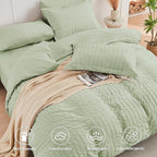 HYMOKEGE Light Green Full Size Comforter Sets Seersucker 7 Pieces, All Season Luxury Bed in a Bag for Bedroom, Bedding Set with Comforters, Sheets, Pillowcases & Shams